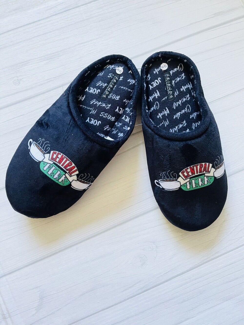 Slippers Friends CentralPerk TV Series Black Rachel Ross Joey Black Sz 13-14